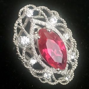 Sterling silver and lab-created ruby ring